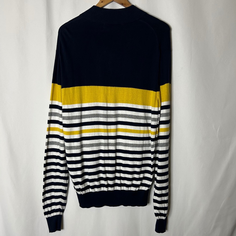 RULE 18 Bobby Jones Sweater Mens L Navy Yellow Stripe 1/4 Zip Pima Cotton - Picture 7 of 8
